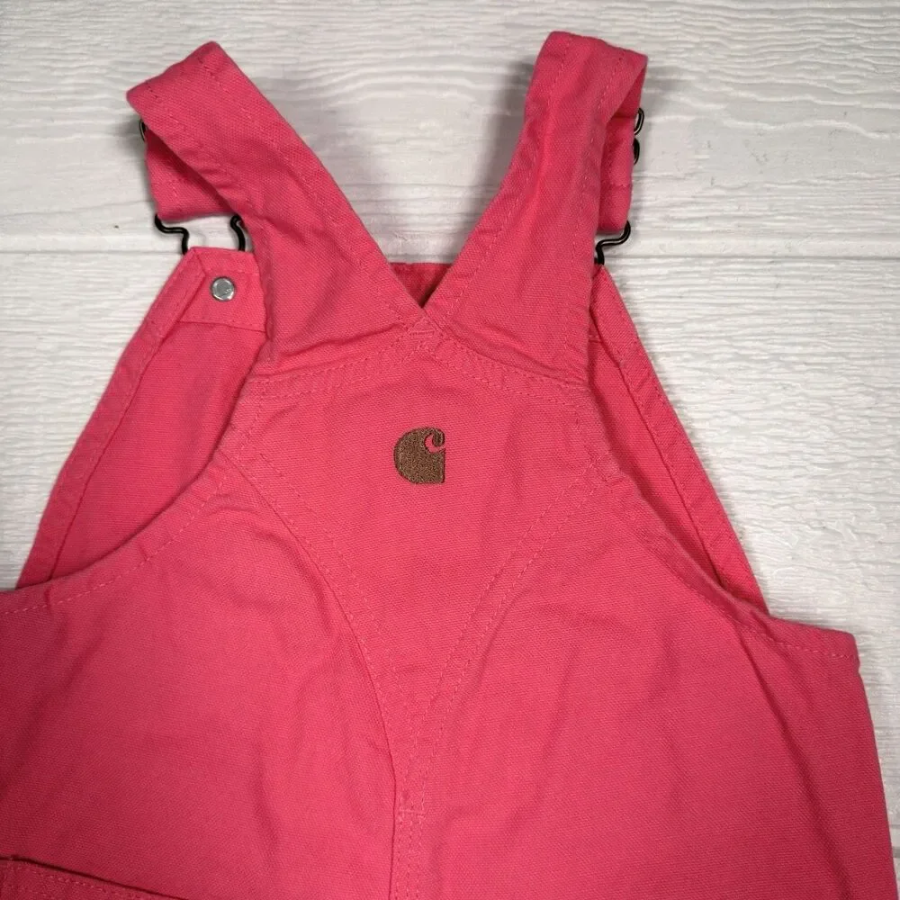 Carhartt Girls Loose Fit Canvas Bib Overalls Pink Lemonade 3T Workwear Kids - Picture 7 of 12